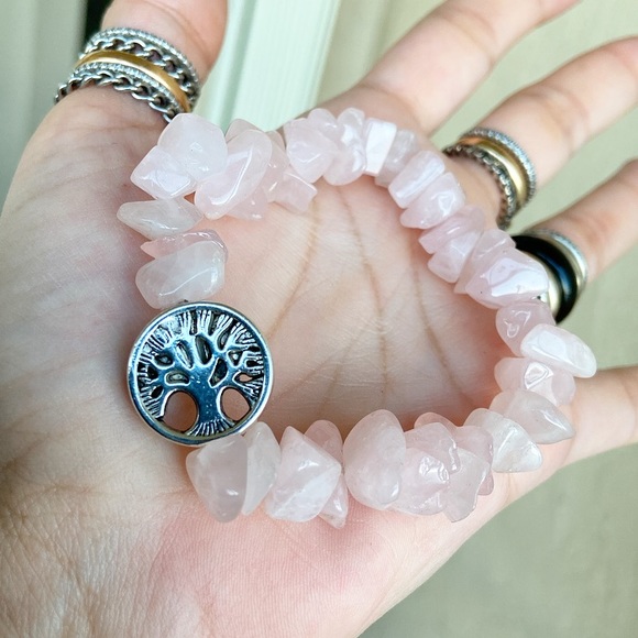 Genuine rose quartz chips gemstones boho bracelet - Picture 6 of 8